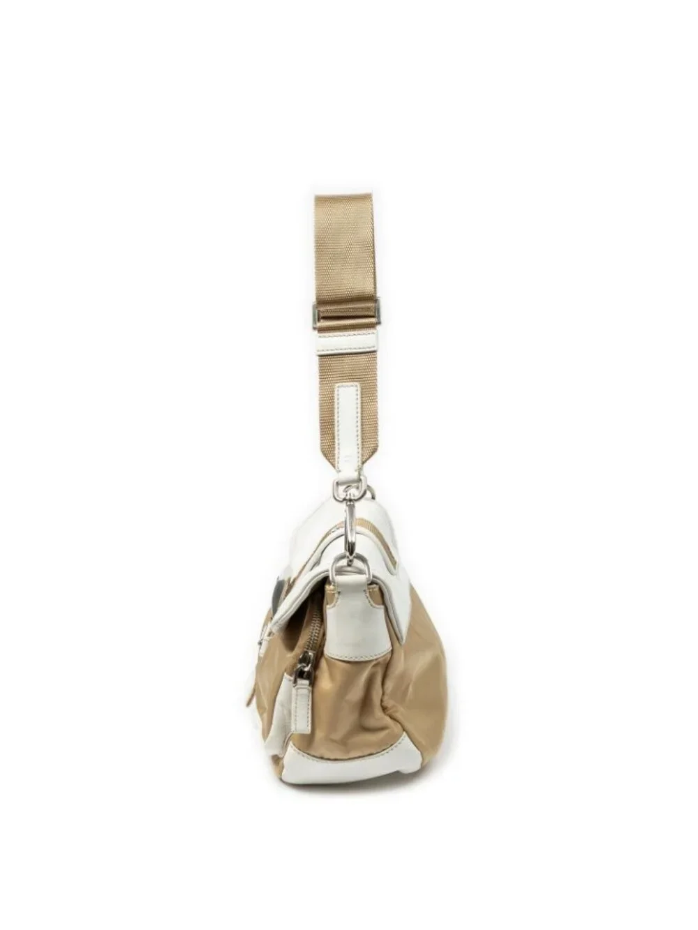 Prada Buckle Flap Bag Crossbody Beige Ivory Nylon Canvas
